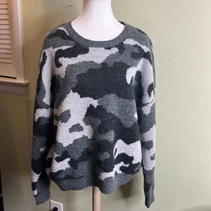 Lucky Brand Gray Camouflage wool blend crewneck Sweater, size XL